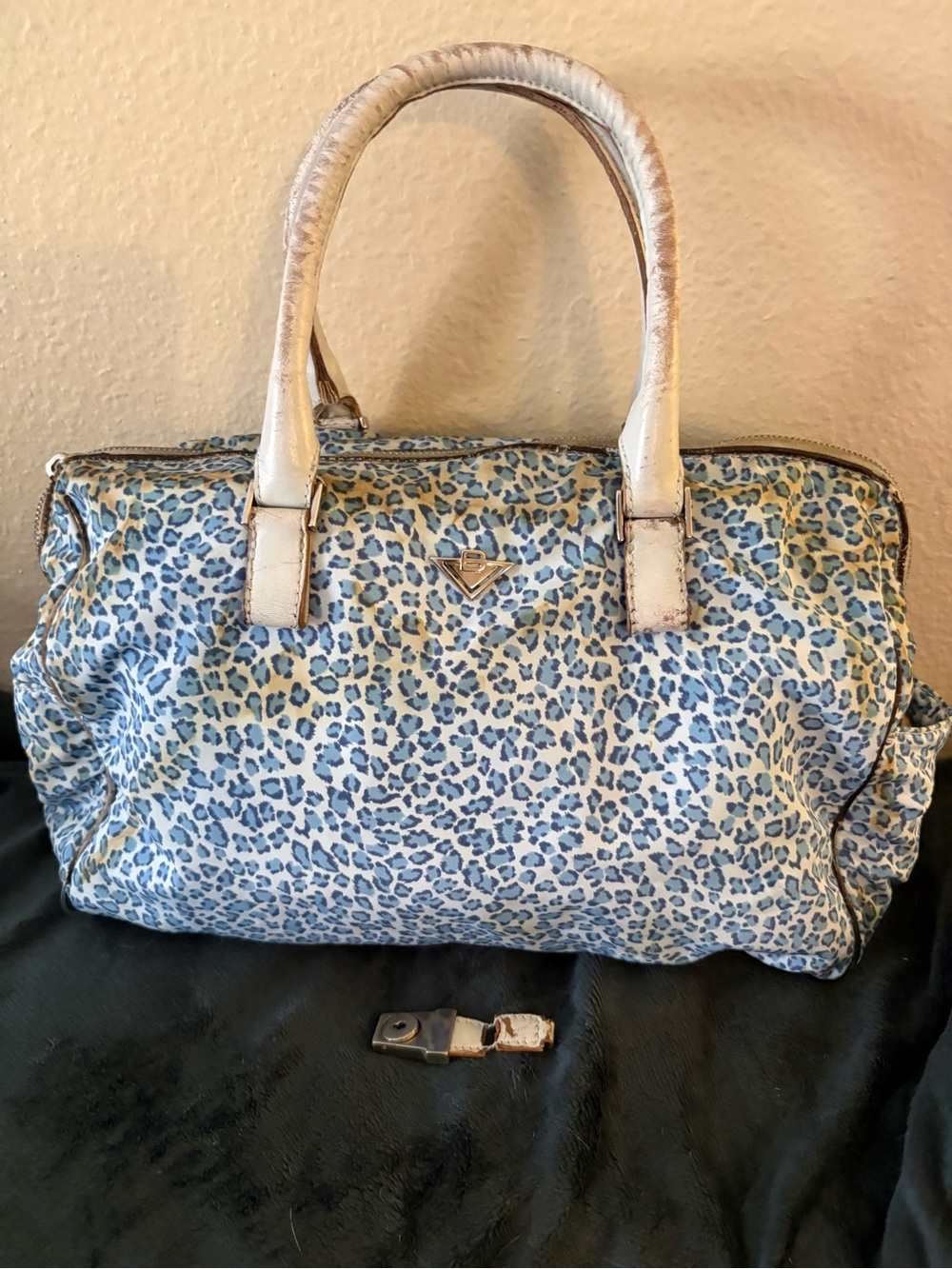 Bottega Veneta Blue Leopard Print Satchel with Top Handles Needs Work
